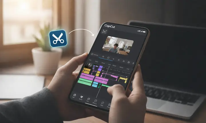 Phone par CapCut multi-track timeline